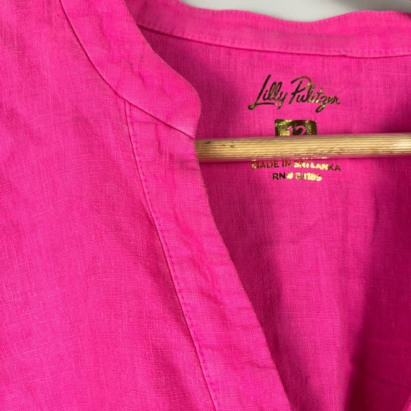 Lilly Pulitzer Mialeigh Elbow Sleeve Linen Top size 12 in passion fruit pink - Picture 6 of 8